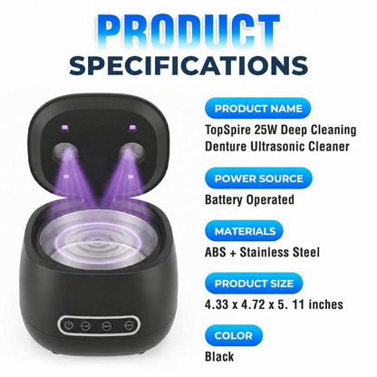 ⭐️TopSpire® 25W Deep Cleaning Denture Ultrasonic Cleaner for Retainers, Mouth Guards, Aligner