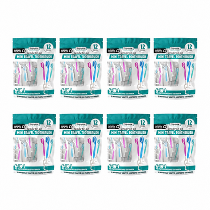 ⭐️TopSpire® 6-in-1 Ready-to-Go Mini Travel Toothbrush with Floss & Toothpick, No Rinsing Needed, Individually Wrapped & TSA Friendly