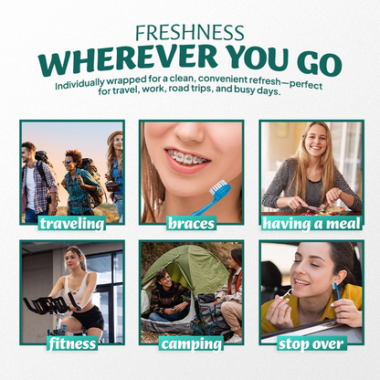 ⭐️TopSpire® 6-in-1 Ready-to-Go Mini Travel Toothbrush with Floss & Toothpick, No Rinsing Needed, Individually Wrapped & TSA Friendly